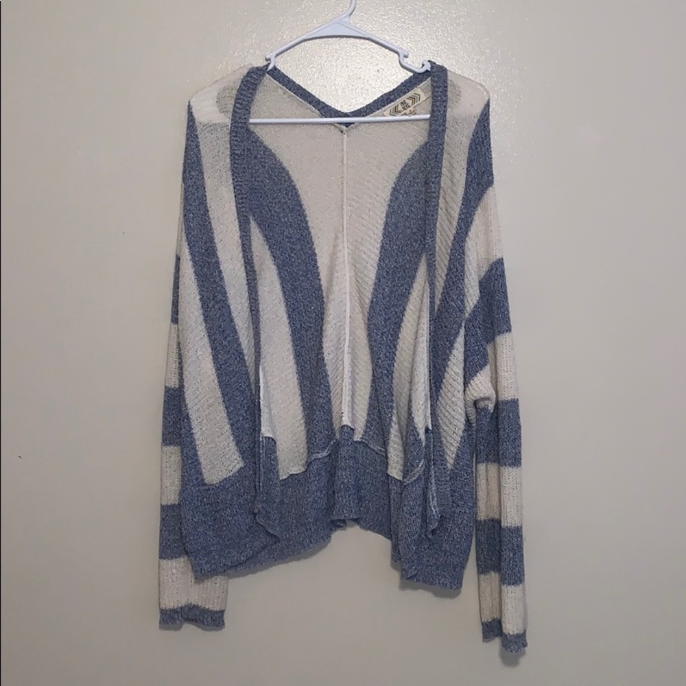 Blue and cream striped chunky cardigan